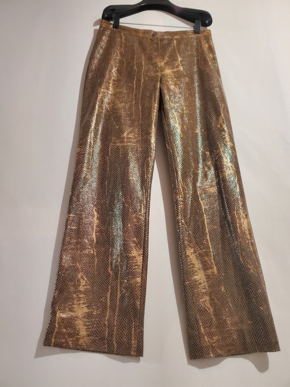 Vtg ISIS Los Angeles 90s Y2K Shiny Snake Print Straight Leg Pants Size M Disco